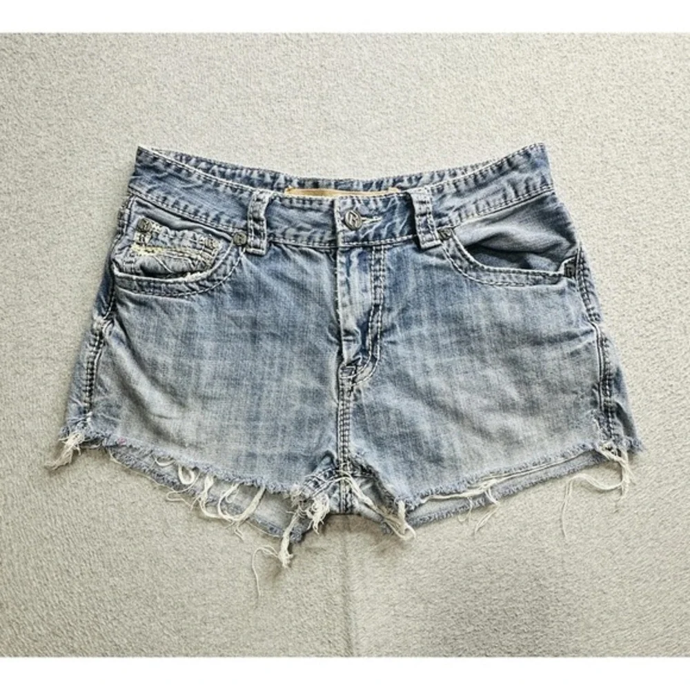 Rock &‎ Roll Cowboy Shorts Womens 32 Blue Denim Distressed Frayed Western